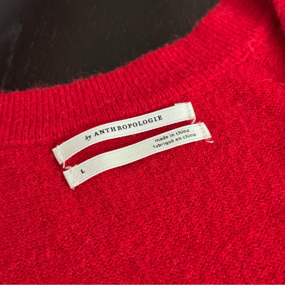 Anthropologie LARGE Red Serena V-neck Button Knit Sweater - Picture 6 of 9
